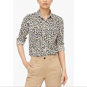 J.Crew Leopard button-up cotton poplin shirt.
